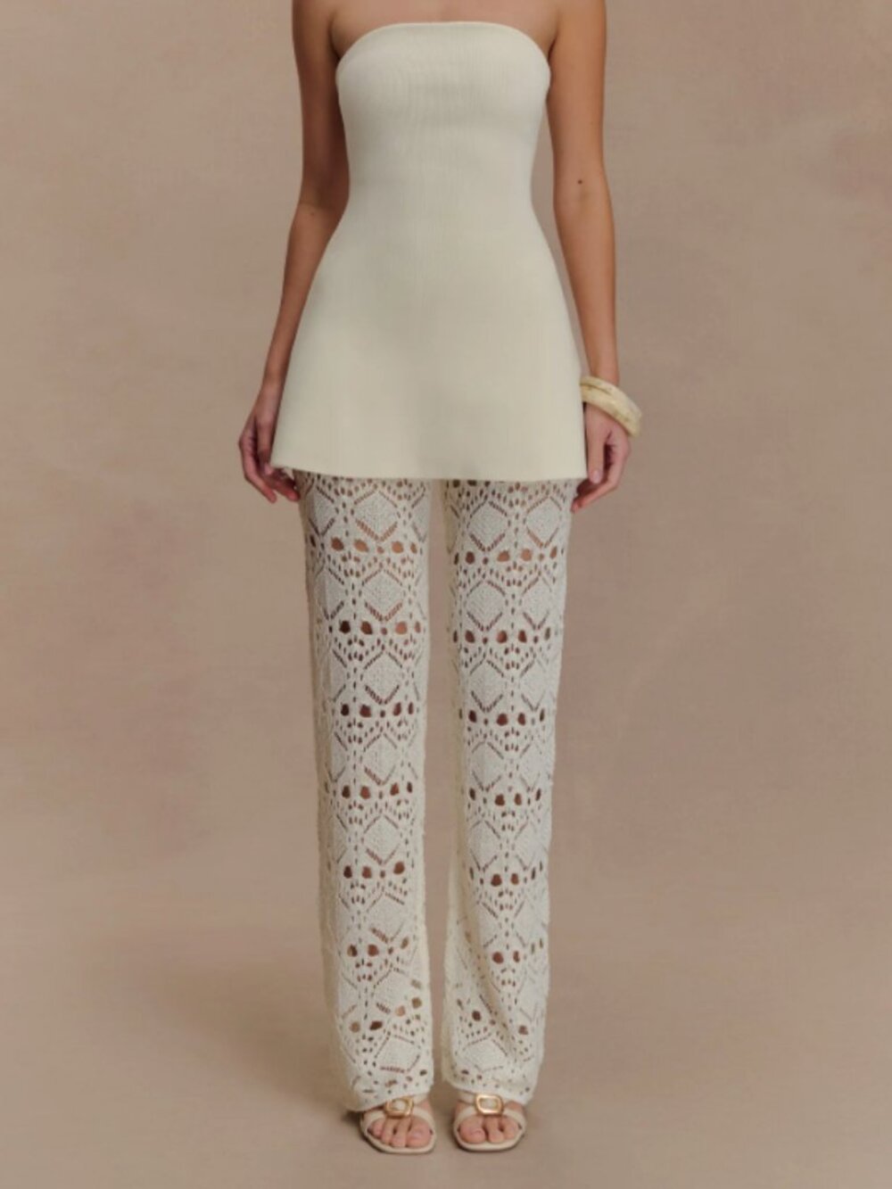 Meshki Trena Crochet Knit Pants Ivory Size Small